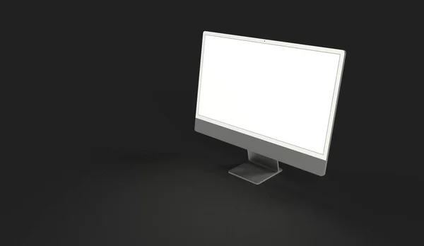 Computador Realista Com Uma Tela Branca Isolado Fundo Preto — Fotografia de Stock