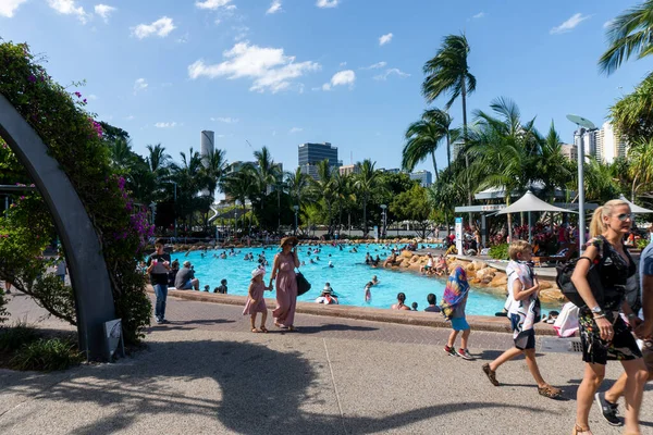 Brisbane Austrália Ago 2021 Uma Vista Deslumbrante Centro Brisbane Pessoas — Fotografia de Stock