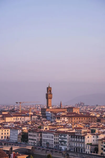 Вертикальный Снимок Палаццо Веккьо Закате Флоренции Тоскана Италия — стоковое фото
