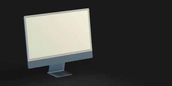 Ein Rendering Realistischer Computer Mit Weißem Bildschirm Isoliert Auf Schwarzem — Stockfoto