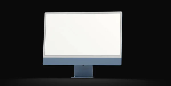 3Dレンダリング現実的なコンピュータ 白い画面で 自由空間と黒の背景に隔離されました — ストック写真