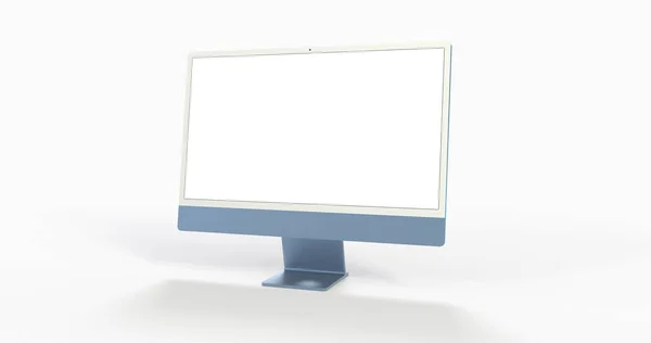 Een Rendering Realistische Computer Met Een Wit Scherm Geïsoleerd Een — Stockfoto