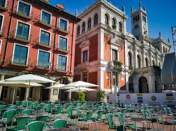 Valladolid España 2021 Café Plaza Principal Valladolid Adornado Con Escenario — Foto de Stock