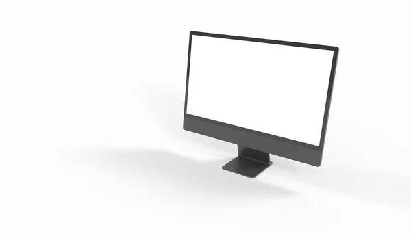 Rendering Realistic Computer White Screen Isolated White Background Free Space — Stock Photo, Image