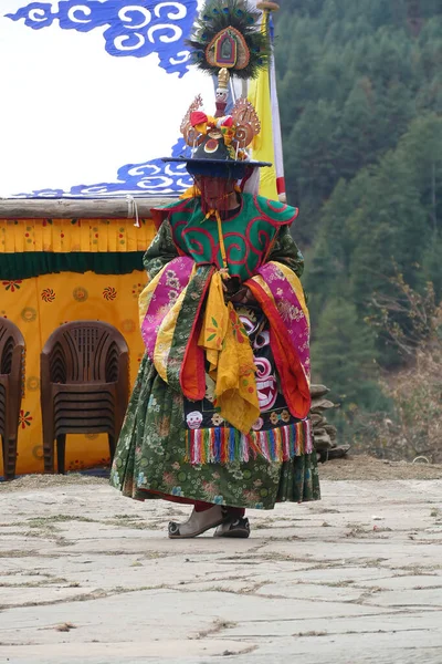 Bumthang Bhutan Diciembre 2019 Los Bailarines Tradicionalmente Vestidos Celebran Victoria —  Fotos de Stock