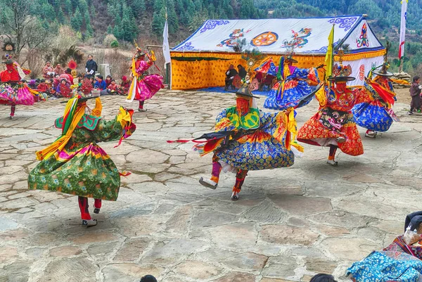 Bumth Ang Bhutan Diciembre 2019 Los Bailarines Tradicionalmente Vestidos Celebran —  Fotos de Stock