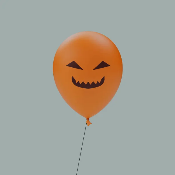 Balão Fantasma Laranja Halloween Com Rosto Assustador Isolado Fundo Cinza — Fotografia de Stock