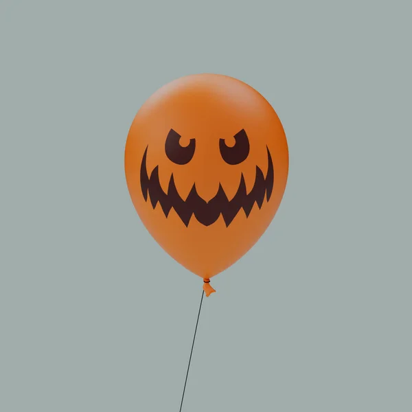 Ein Orangefarbener Halloween Geisterballon Mit Gespenstischem Gesicht Auf Grauem Hintergrund — Stockfoto