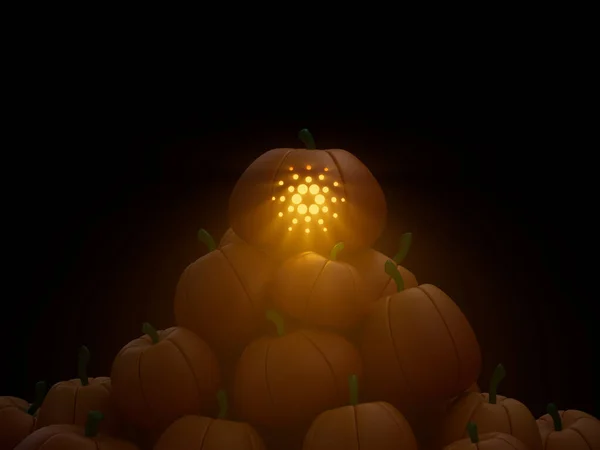 Ein Rendering Des Cardano Kryptowährungssymbols Auf Einem Der Halloween Kürbisse — Stockfoto