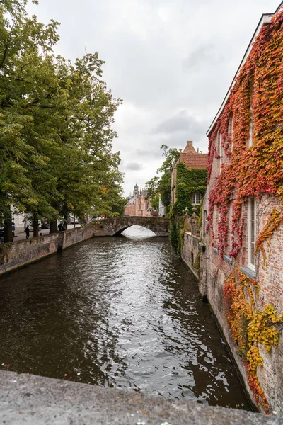 Brugge Deki Eski Kasaba Hortumları Küçük Bir Nehre Yakın Eski — Stok fotoğraf