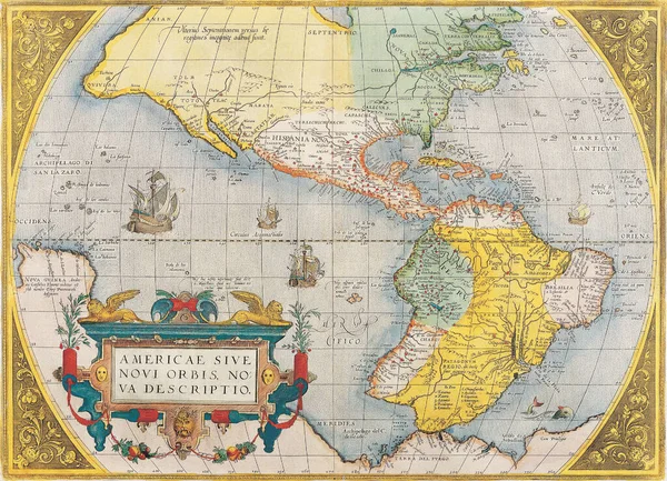 Antigo Mapa Vintage Mundo Américas Abraham Orteliu — Fotografia de Stock