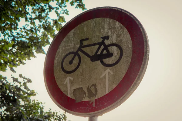 Close Sinal Para Uma Bicicleta — Fotografia de Stock