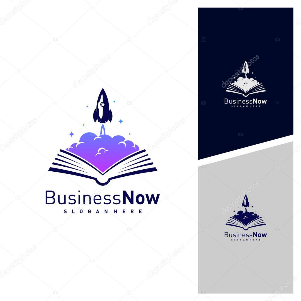 Book with Rocket logo design vector template, Illustration Rocket design Concept, Icon symbol