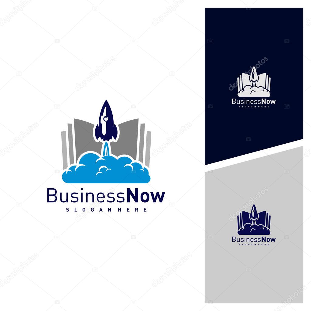Book with Rocket logo design vector template, Illustration Rocket design Concept, Icon symbol