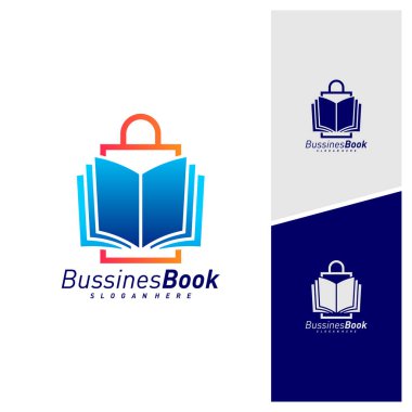 Kitap logo tasarım vektör şablonu, İllüstrasyon Kitabı tasarımı kavramı, simge sembolü içeren alışveriş çantası