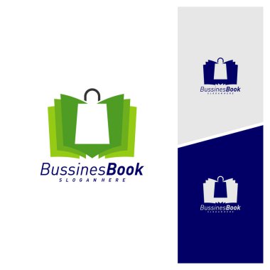 Kitap logo tasarım vektör şablonu, İllüstrasyon Kitabı tasarımı kavramı, simge sembolü içeren alışveriş çantası
