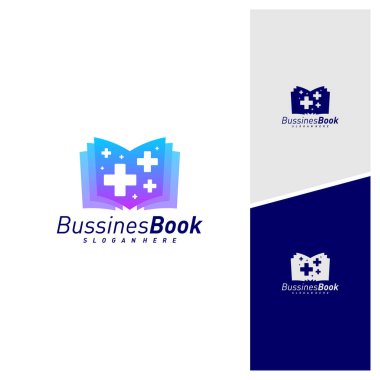 Tıbbi Kitap logosu tasarım vektör şablonu, İllüstrasyon Kitabı tasarımı kavramı, simge sembolü