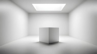 Temiz beyaz bir kaide, geniş, güneşli bir çağdaş sergi salonunda, sakin ve sofistike bir mimari atmosfer yaratıyor..