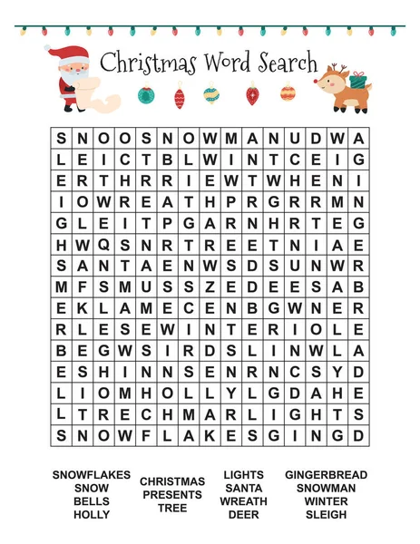 Christmas word search for children. Educational crossword game. Activity printable worksheet. — Stock Vector