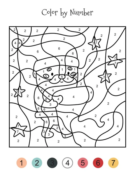 Página para colorear de Navidad por números. Linda caricatura Santa Claus lee la carta. Hoja de trabajo de actividad de vacaciones para niños preescolares. — Vector de stock