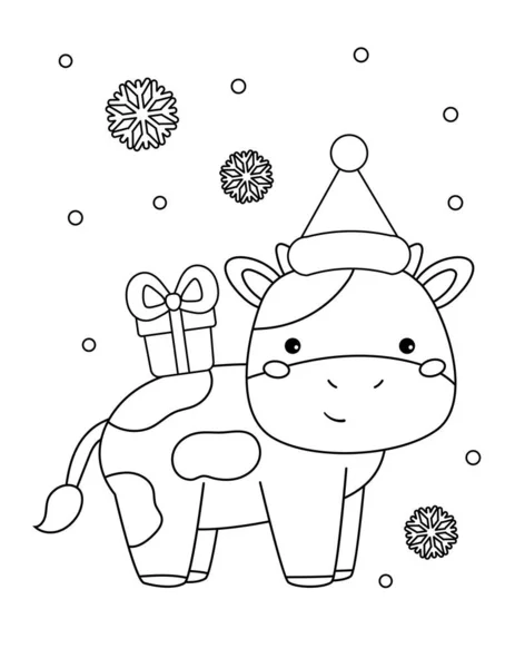 Página para colorear símbolo de Año Nuevo para niños. Personaje de dibujos animados kawaii. Feliz Navidad esquema ilustración. — Vector de stock