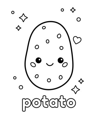 Tatlı patates çizgi filmi. Anaokulu çocukları için boyama sayfası. Kawaii sebzesi. Sağlıklı yiyecekler. Vektör illüstrasyonu.