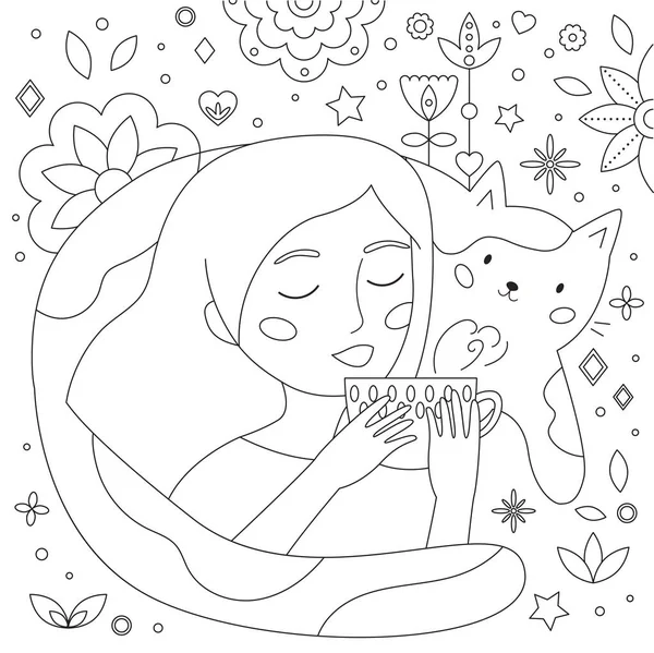 Página Para Colorear Doodle Para Adultos Niños Linda Mujer Dibujos — Vector de stock