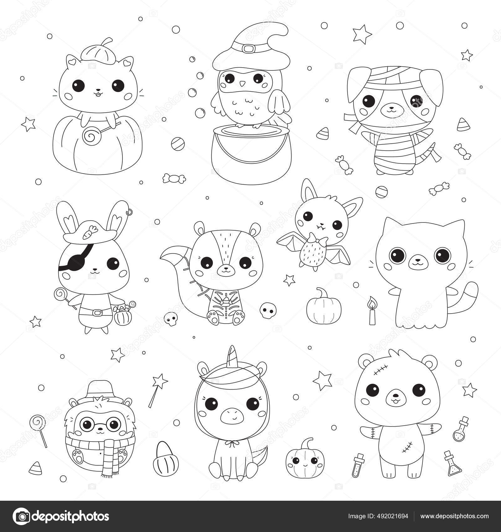 Desenhos de Kawaii Halloween para Colorir e Imprimir - Colorir Tudo