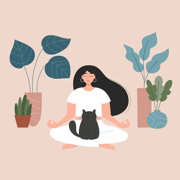 Une Jeune Femme Qui Fait Yoga Personnage Dessin Animé Féminin — Image vectorielle
