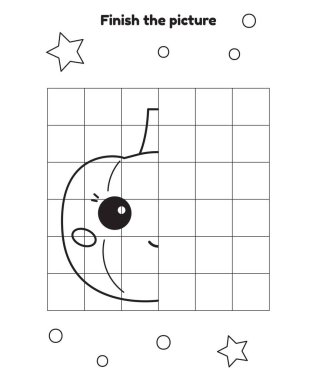 Cadılar Bayramı eğitim oyunu. Resmi bitir. Yüzü olan sevimli kawaii kabağı. Anaokulu ve anaokulu çocukları için basılabilir aktivite çizelgesi. Vektör illüstrasyonu.