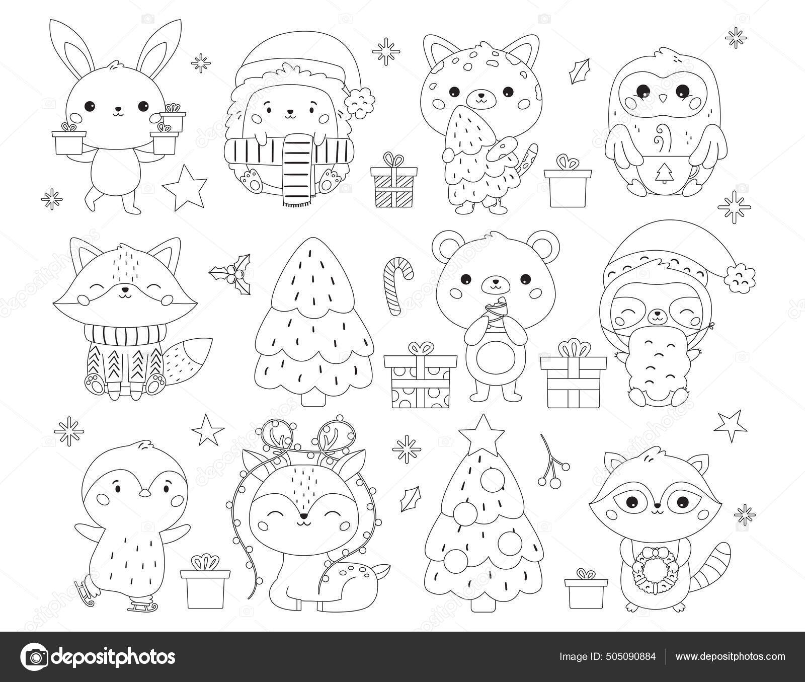 Desenhos de sino de natal kawaii para colorir