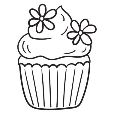 Kek karalama çizimi, şekerli ve çiçekli tatlı çizimi.