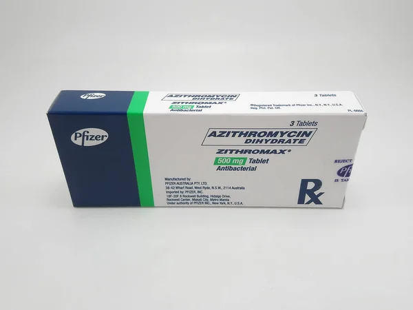 Manila Oct Pfizer Azithromycin Dihydrate Zithromax Αντιβακτηριδιακό Κουτί Δισκίων Στις — Φωτογραφία Αρχείου