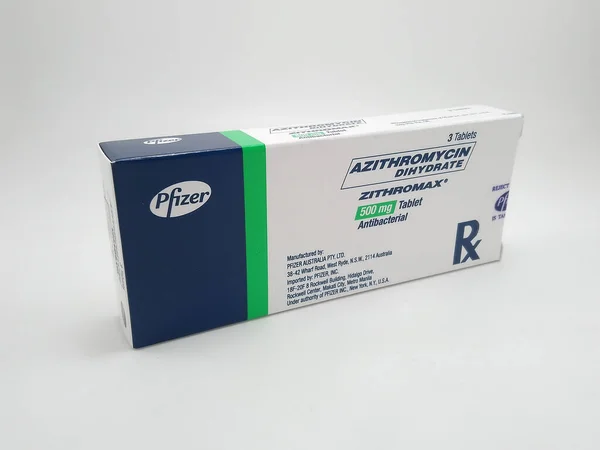 Manila Oct Pfizer Azitromycindihydrat Zithromax Antibakteriell Tablettkartong Den Oktober 2020 — Stockfoto
