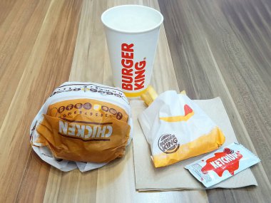 MANILA, PH - NOV 10 - Burker king chicken burger with fries and drinks meal on November 10, 2020 in Manila, Philippines.