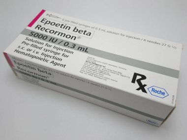 MANILA, PH - NOV 10 - Roche epoetin beta recormon 5000 iu injection on November 10, 2020 in Manila, Philippines.