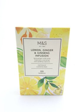 MANILA, PH - NOV 10 - Marks and spencer lemon, ginger and ginseng infusion tea bags on November 10, 2020 in Manila, Philippines.