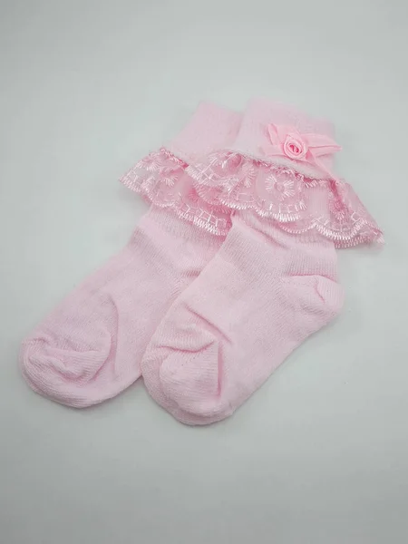 Chaussettes Bébé Rose Paire Usure Pour Les Pieds — Photo