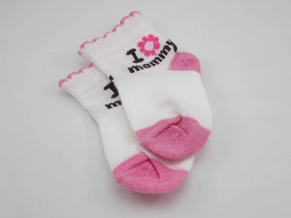 Love Mommy Baby Socks Pair Wear Feet — Stock Photo, Image