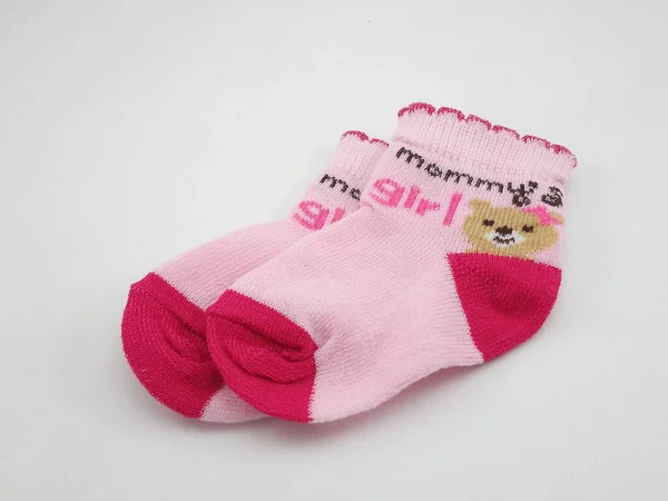 Mommys Girl Text Baby Socks Pair Wear Feet — Stock Photo, Image