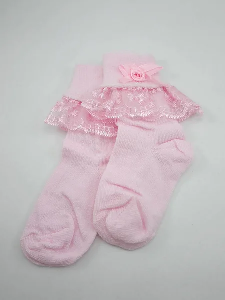 Pink Baby Socks Pair Wear Feet — Stock Photo, Image