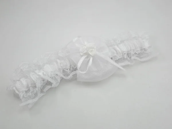 White Lace Garter Flower Baby Headband Wear Stock Picture