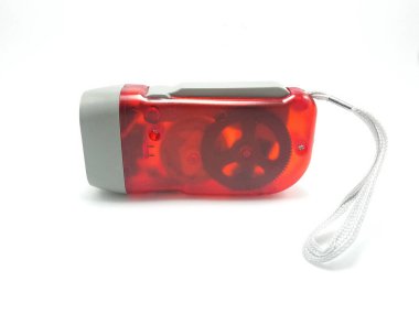 El kayışlı kırmızı taşınabilir acil durum feneri.