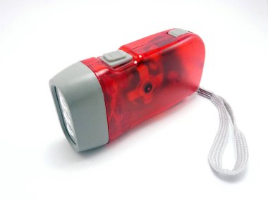 El kayışlı kırmızı taşınabilir acil durum feneri.