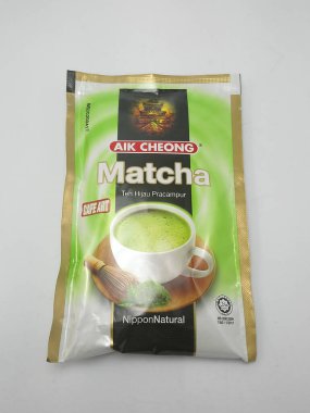 QUEZON CITY, PH - 20 Kasım 2020 'de Filipinler' in Quezon şehrinde Aik cheong matcha yeşil çay içeceği.