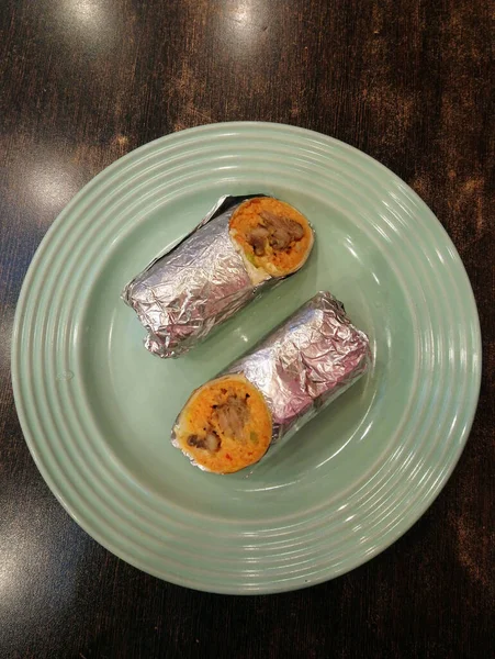 Chicken Burrito Rice Wrap Serve Plate — Stock Photo, Image