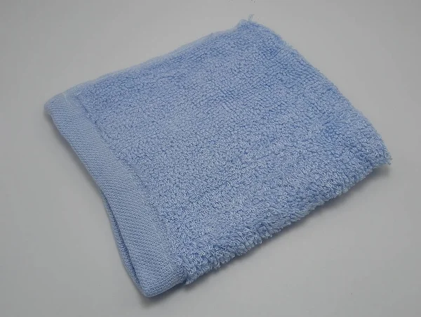 Coton Fibre Forme Carrée Visage Serviette Couleur Bleue — Photo