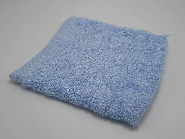 Coton Fibre Forme Carrée Visage Serviette Couleur Bleue — Photo