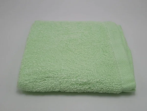 Coton Fibre Forme Carrée Visage Serviette Couleur Verte — Photo