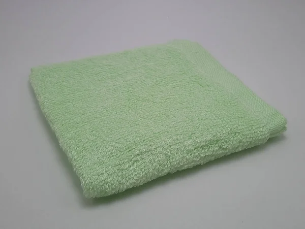 Coton Fibre Forme Carrée Visage Serviette Couleur Verte — Photo